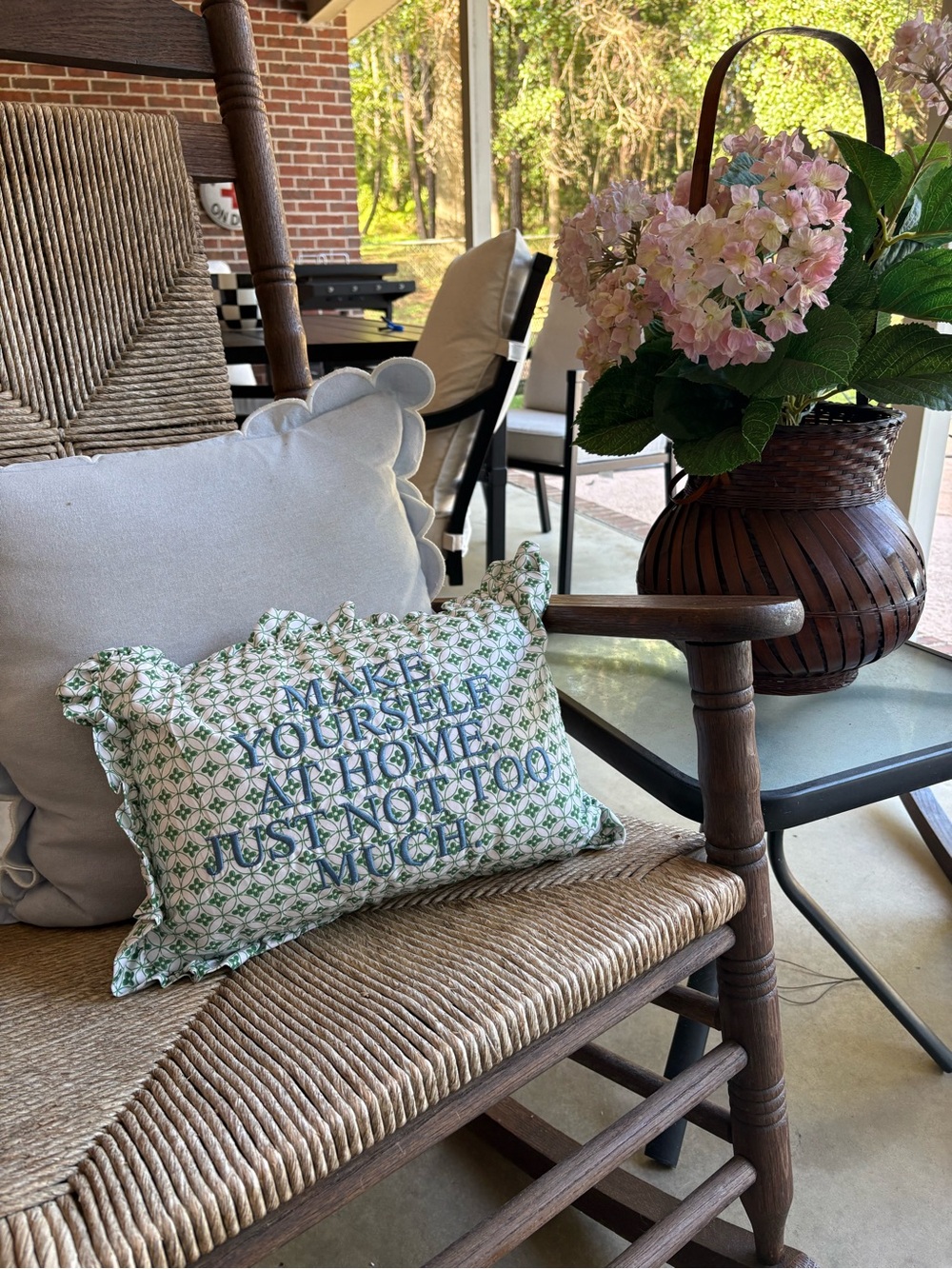 Green Patterned Embroidered Accent Pillow with Scalloped Edges